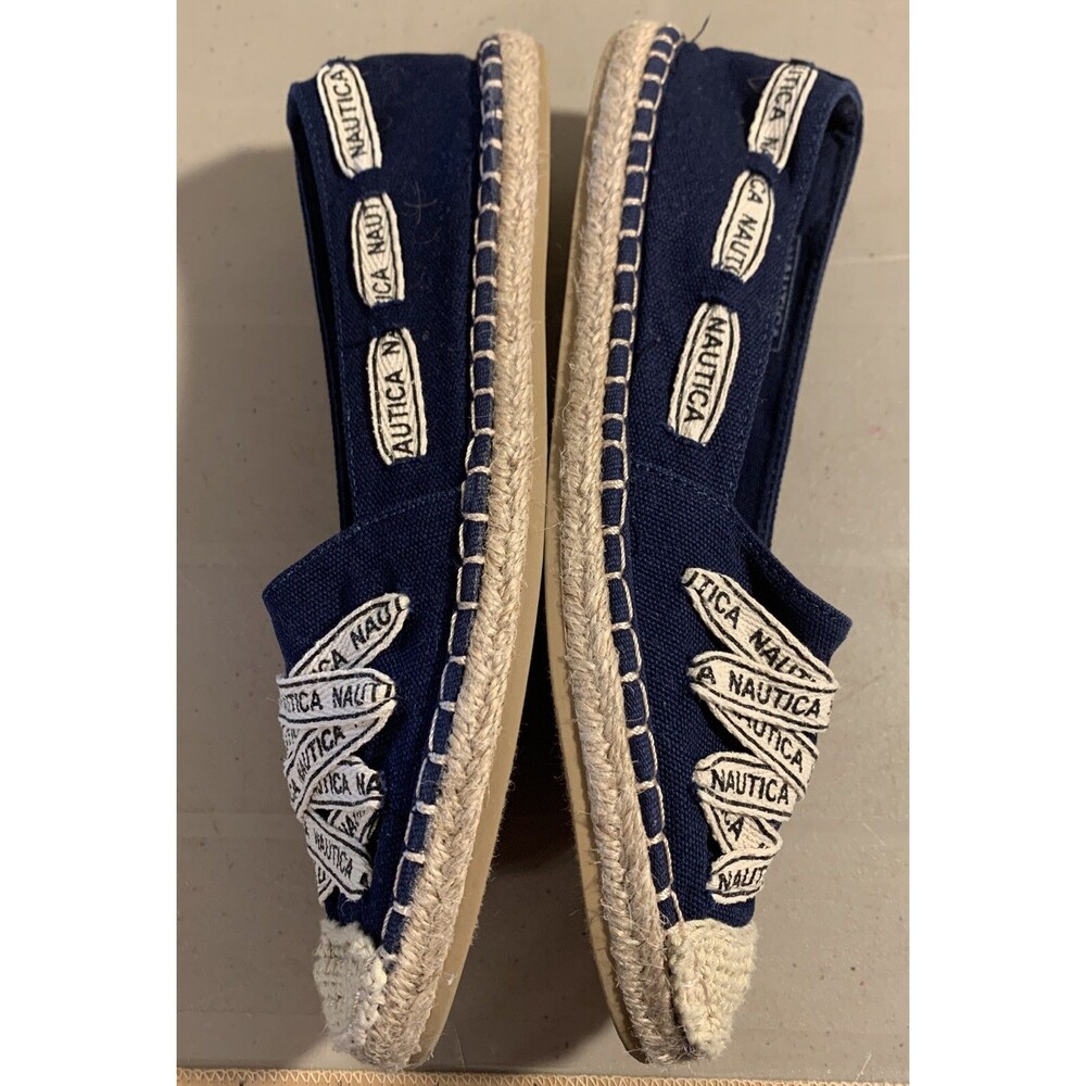 Nautica Shoes Womens 8 Navy White Nautical Canvas Flats Slip Ons Coastal Boat - Picture 4 of 7